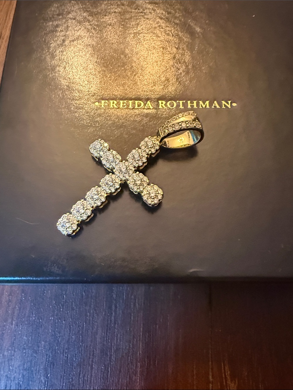 Freida Rothman Vault Gold Tone Brass based Cross Pendant with Clear Crystals. - Picture 4 of 4